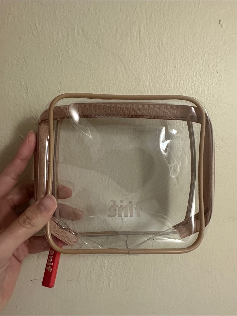 Snif Clear Cosmetic Pouch with Beige Trim